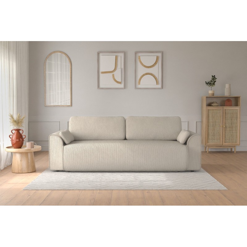 Canapé droit CAPUCINS convertible velours cotêlé beige 3 places