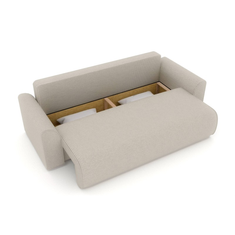 Canapé droit CAPUCINS convertible velours cotêlé beige 3 places