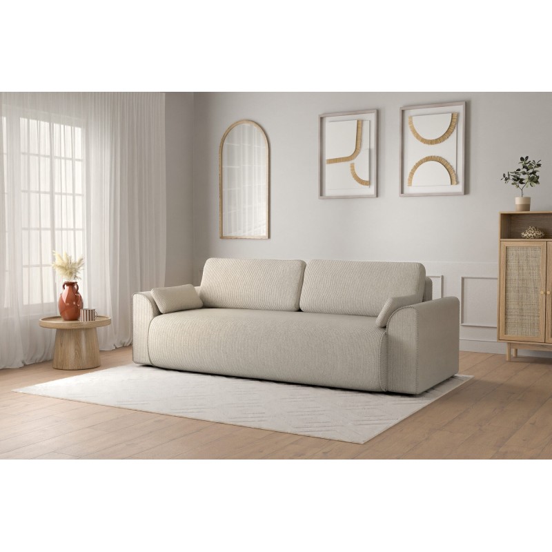 Canapé droit CAPUCINS convertible velours cotêlé beige 3 places