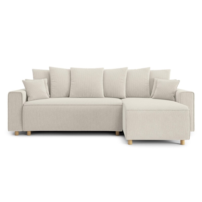 Canapé d'angle CHARTRONS convertible velours côtelé beige 4 places