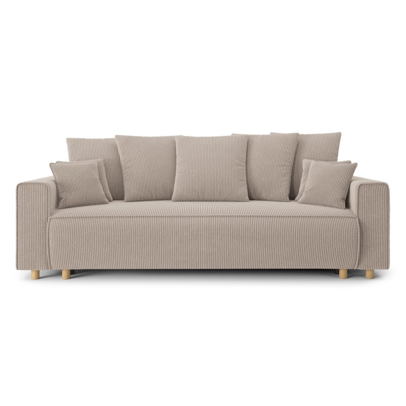 Canapé droit CHARTRONS convertible velours côtelé grège 3 places
