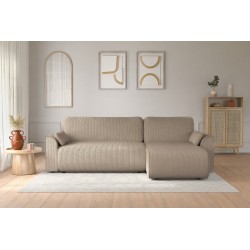 Canapé angle CAPUCINS convertible velours côtelé grège 4 places