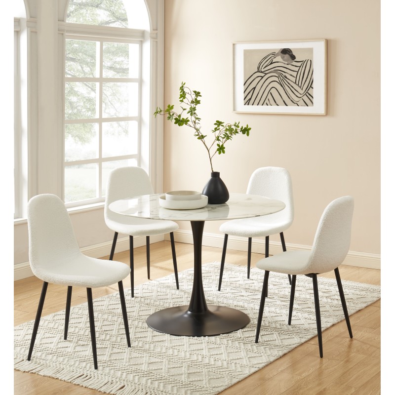 Lot de 4 chaises LENA tissu bouclette écru pieds métal noir