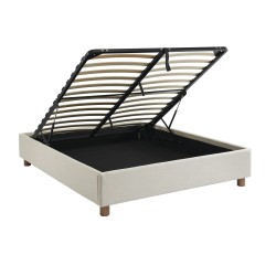 Lit coffre KORALL tissu beige lin 140x190 sommier inclus