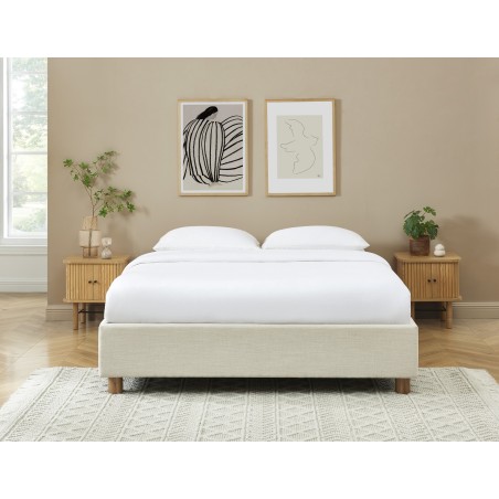 Lit coffre KORALL tissu beige lin 140x190 sommier inclus