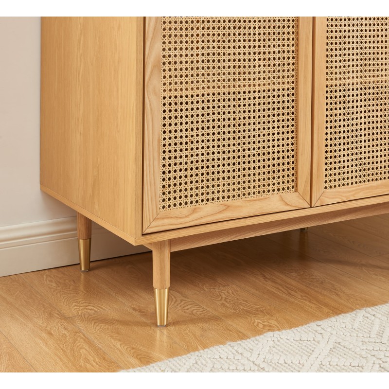 Armoire LEON placage chêne et cannage rotin 2 portes 90cm