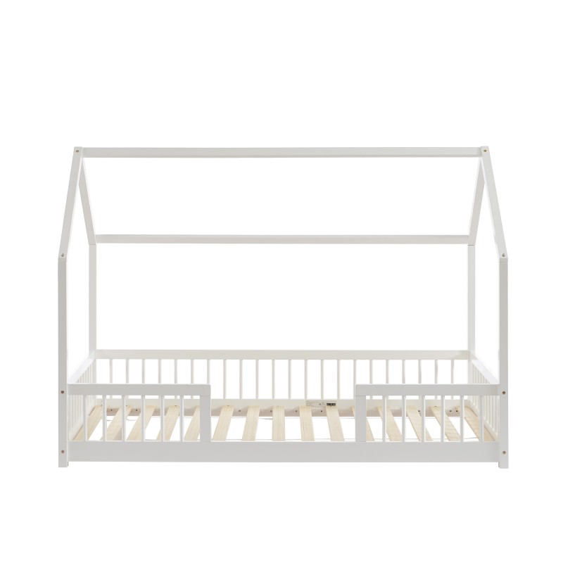 Lit cabane avec barrières TINY pin massif blanc 90x190cm sommier inclus + tiroir