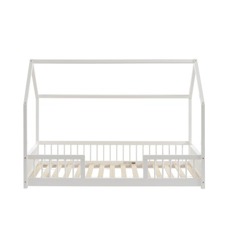 Lit cabane avec barrières TINY pin massif blanc 90x190cm sommier inclus + tiroir