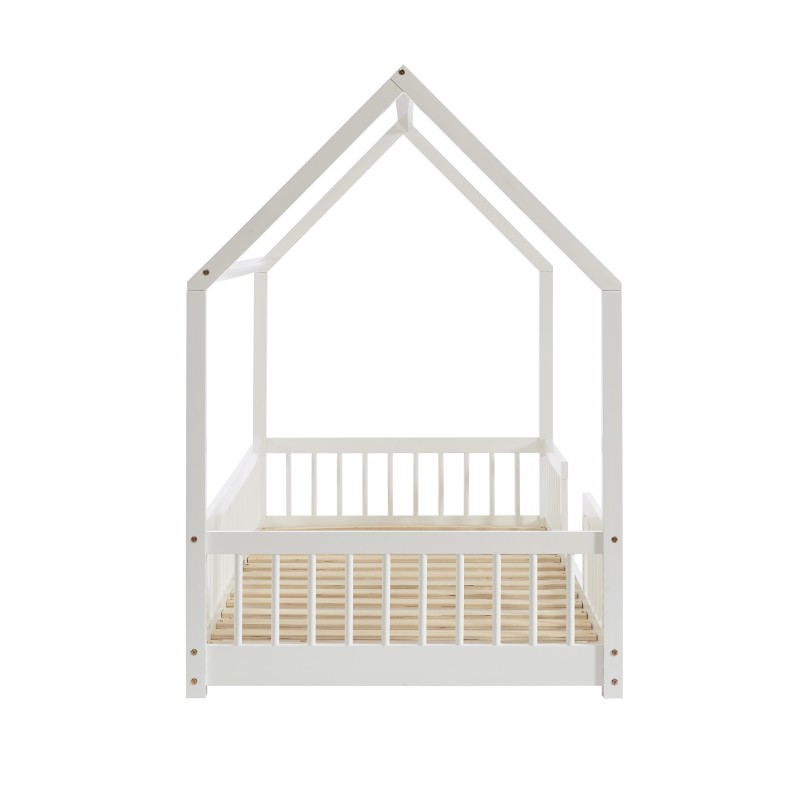 Lit cabane avec barrières TINY pin massif blanc 90x190cm sommier inclus + tiroir