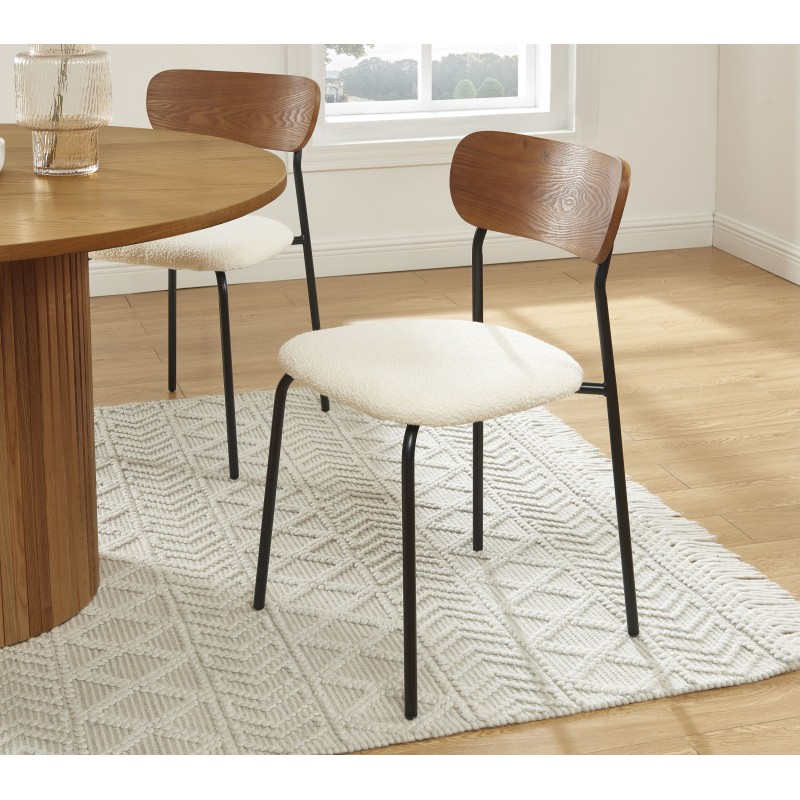 Lot de 4 chaises empilables FRIDA bouclette écrue et métal noir