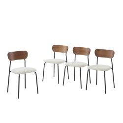 Lot de 4 chaises empilables FRIDA bouclette écrue et métal noir