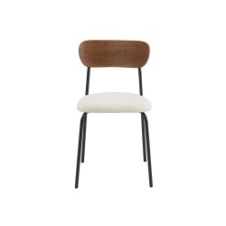 Lot de 4 chaises empilables FRIDA bouclette écrue et métal noir