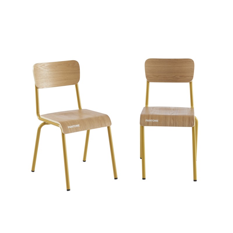 Lot de 2 chaises PANTONE jaune moutarde et placage frêne pieds métal