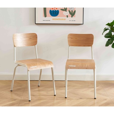 Lot de 2 chaises PANTONE beige sable et placage frêne pieds métal