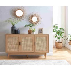 Buffet AMANA effet chêne et cannage rotin 130cm