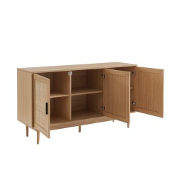 Buffet AMANA effet chêne et cannage rotin 130cm