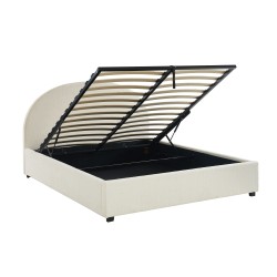 Lit coffre OLAF tissu bouclettes écru 160x200 sommier inclus