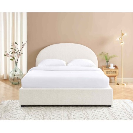 Lit coffre OLAF tissu bouclettes écru 140x190 sommier inclus