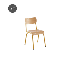 Lot de 2 chaises PANTONE jaune moutarde et placage frêne pieds métal