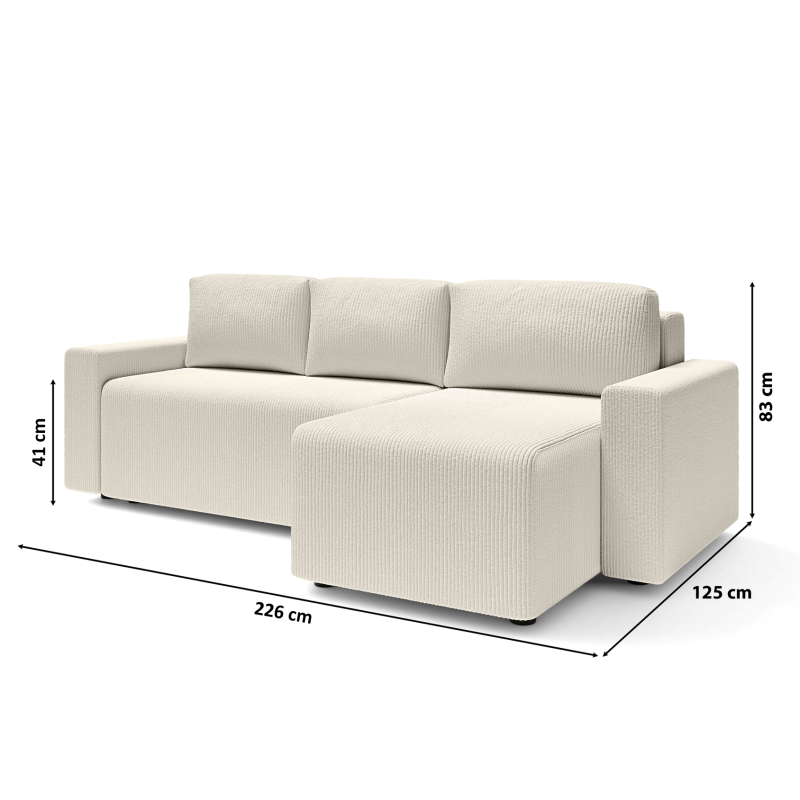 Canapé angle MAX convertible velours côtelé beige 4 places