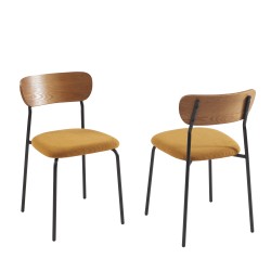 Lot de 2 chaises FRIDA velours côtelé jaune moutarde pieds métal noir