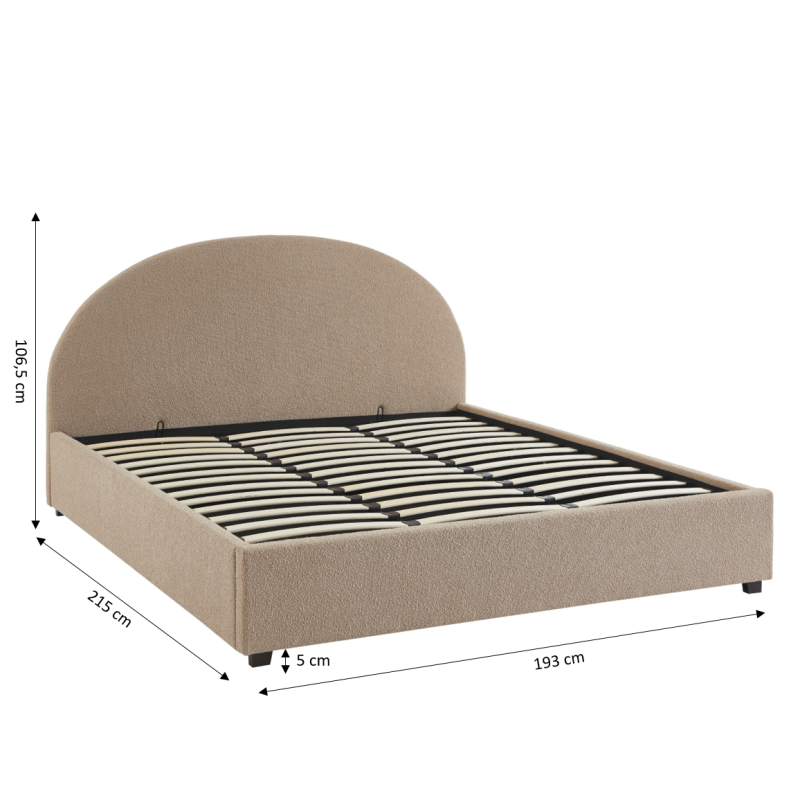 Lit coffre OLAF tissu bouclette beige 180x200 sommier inclus