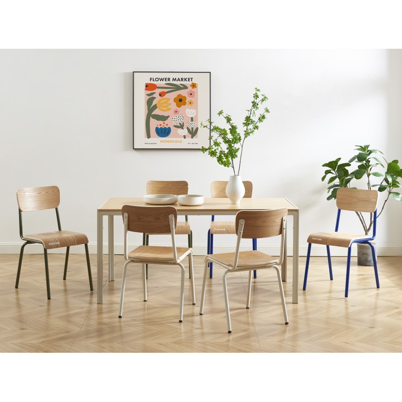 Lot de 2 chaises PANTONE bleu électrique et placage frêne pieds métal