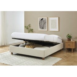 Lit coffre KORALL tissu beige lin 160x200 sommier