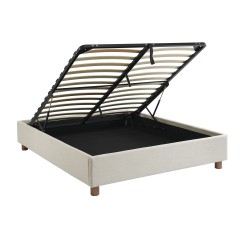 Lit coffre KORALL tissu beige lin 160x200 sommier