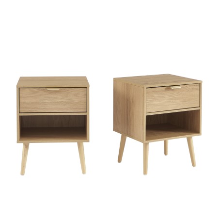Lot de 2 tables de chevet JEANNE effet chêne 40cm