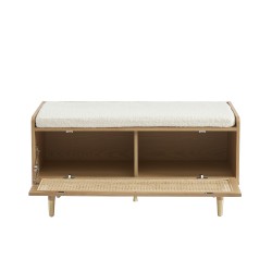 Banc à chaussures LEON placage chêne et cannage rotin 100cm
