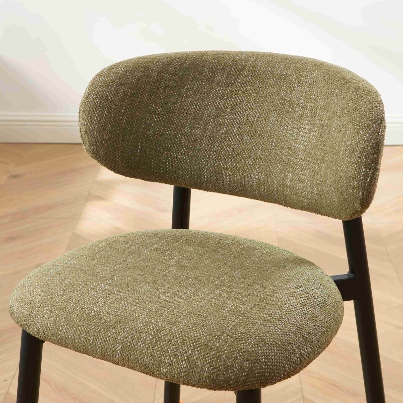 Lot de 2 chaises CIARA bouclette kaki et pieds métal noir