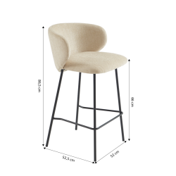 Lot de 2 tabourets CASSIE tissu chenille beige et pieds métal noir