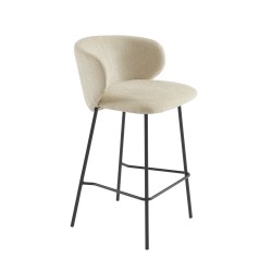 Lot de 2 tabourets CASSIE tissu chenille beige et pieds métal noir