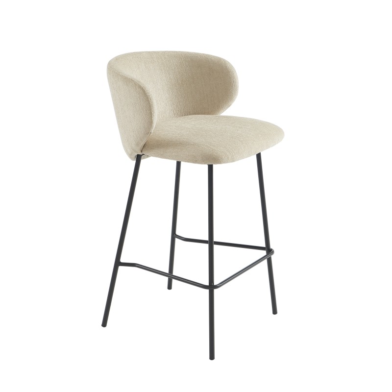 Lot de 2 tabourets CASSIE tissu chenille beige et pieds métal noir