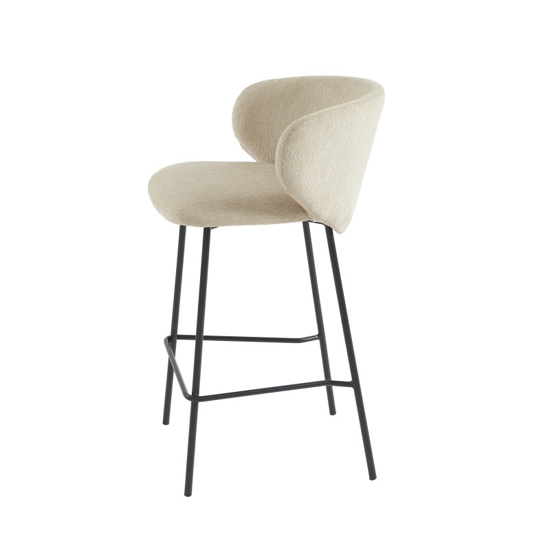 Lot de 2 tabourets CASSIE tissu chenille beige et pieds métal noir