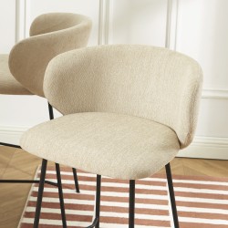 Lot de 2 tabourets CASSIE tissu chenille beige et pieds métal noir