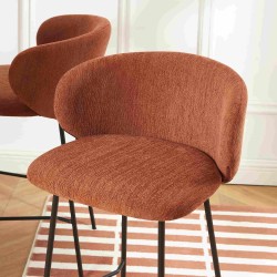 Lot de 2 tabourets CASSIE tissu chenille terracotta et pieds métal noir