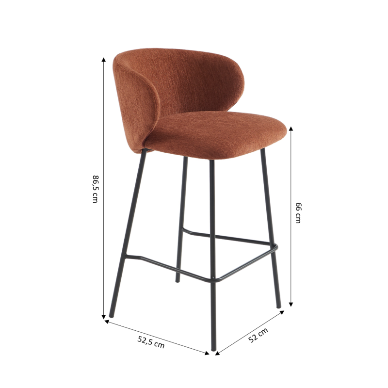 Lot de 2 tabourets CASSIE tissu chenille terracotta et pieds métal noir