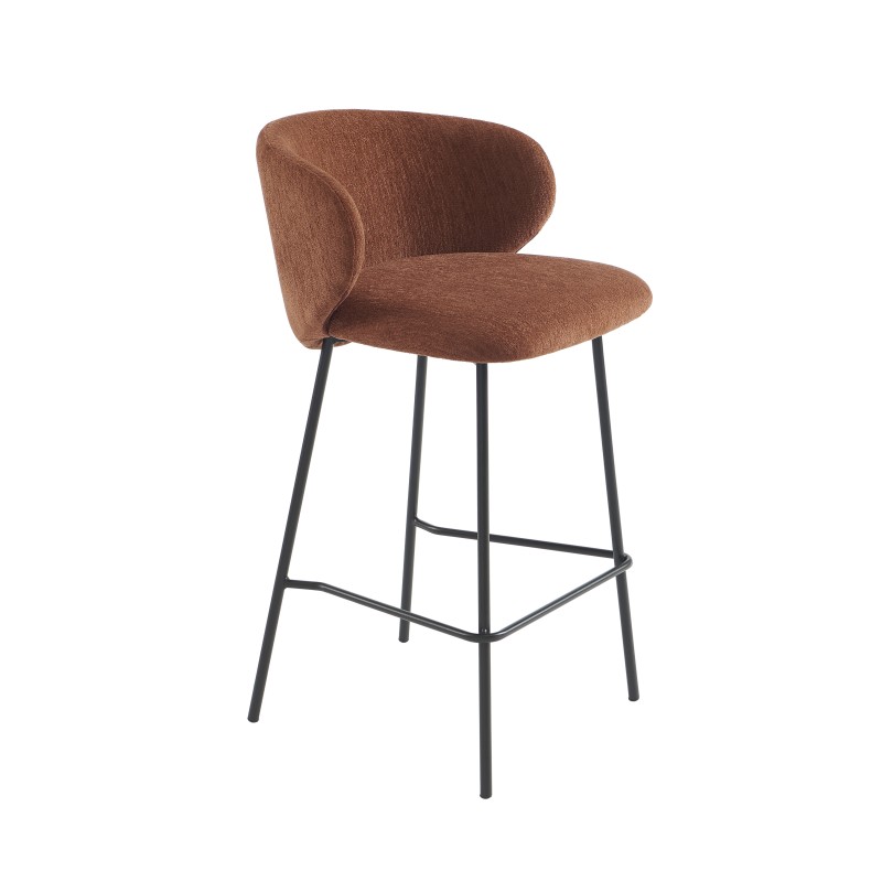 Lot de 2 tabourets CASSIE tissu chenille terracotta et pieds métal noir