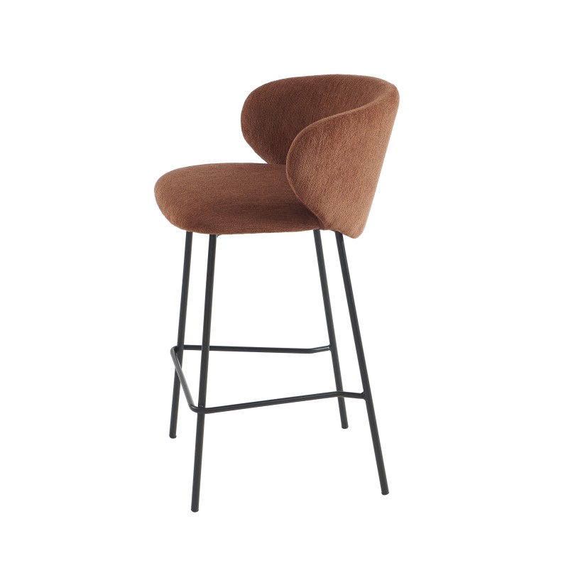 Lot de 2 tabourets CASSIE tissu chenille terracotta et pieds métal noir