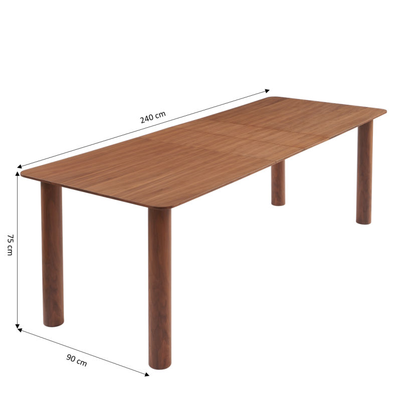 Table à manger PILAR placage noyer extensible 180-240cm
