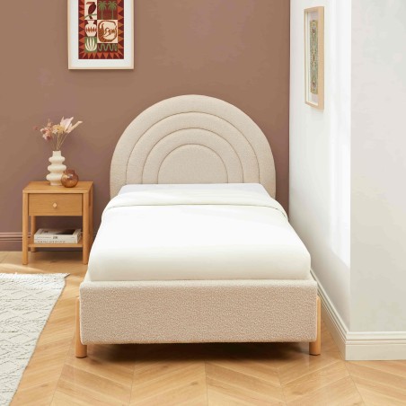 Lit enfant BOO tissu bouclette beige 90x190 sommier inclus