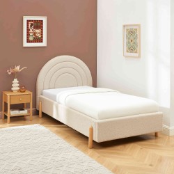 Lit enfant BOO tissu bouclette beige 90x190 sommier inclus