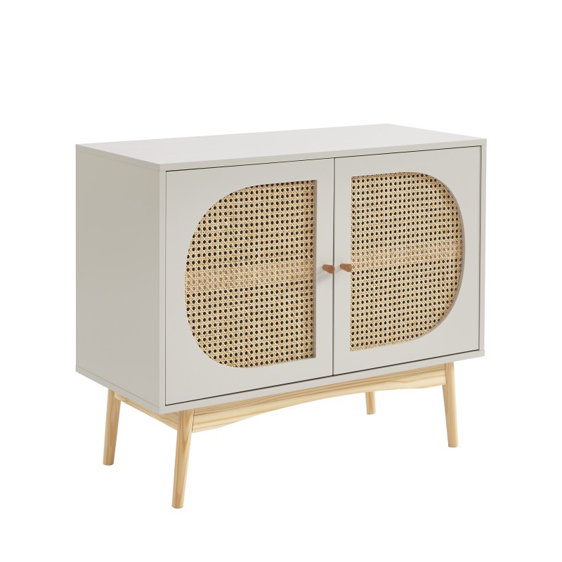 Buffet SIXTINE gris perle et cannage rotin 90cm