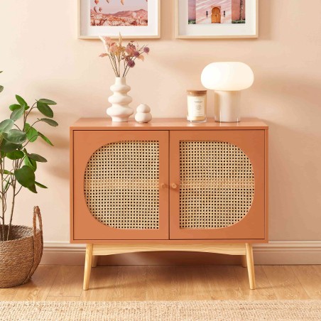 Buffet SIXTINE terracotta et cannage rotin 90cm