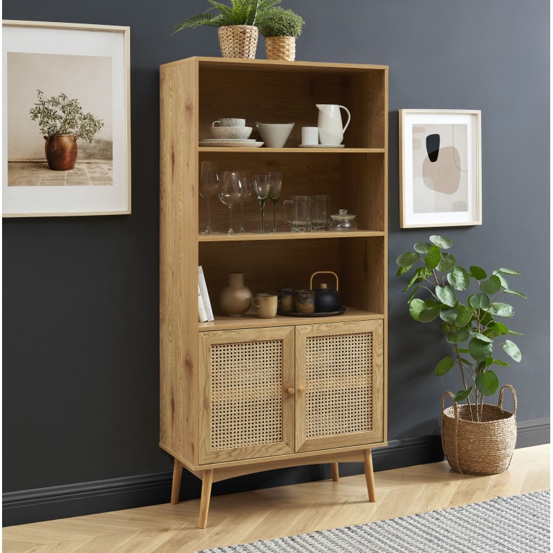 Bibliothèque INES effet chêne et cannage rotin 80cm