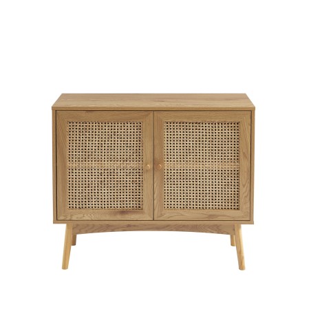 Buffet INES effet chêne et cannage rotin 90cm