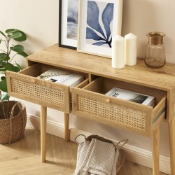 Console INES effet chêne et cannage rotin 100cm