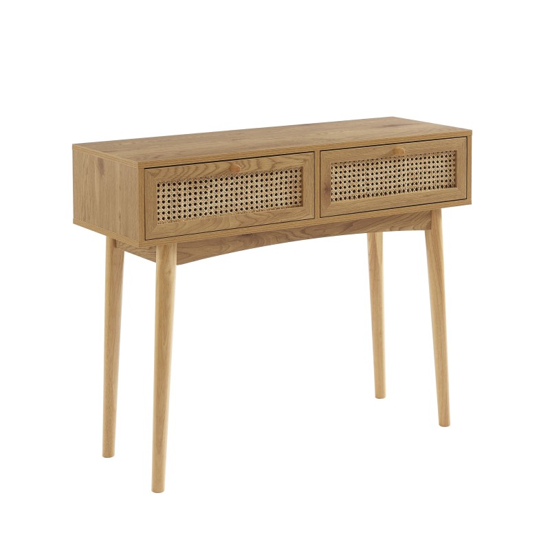 Console INES effet chêne et cannage rotin 100cm